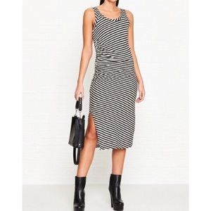 All Saints Sleeveless 30% linen striped MIDI dress
